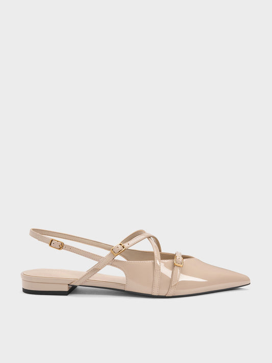 CHARLES & KEITH Recommended / Maybelle Patent Strappy Slingback Flats - Nude