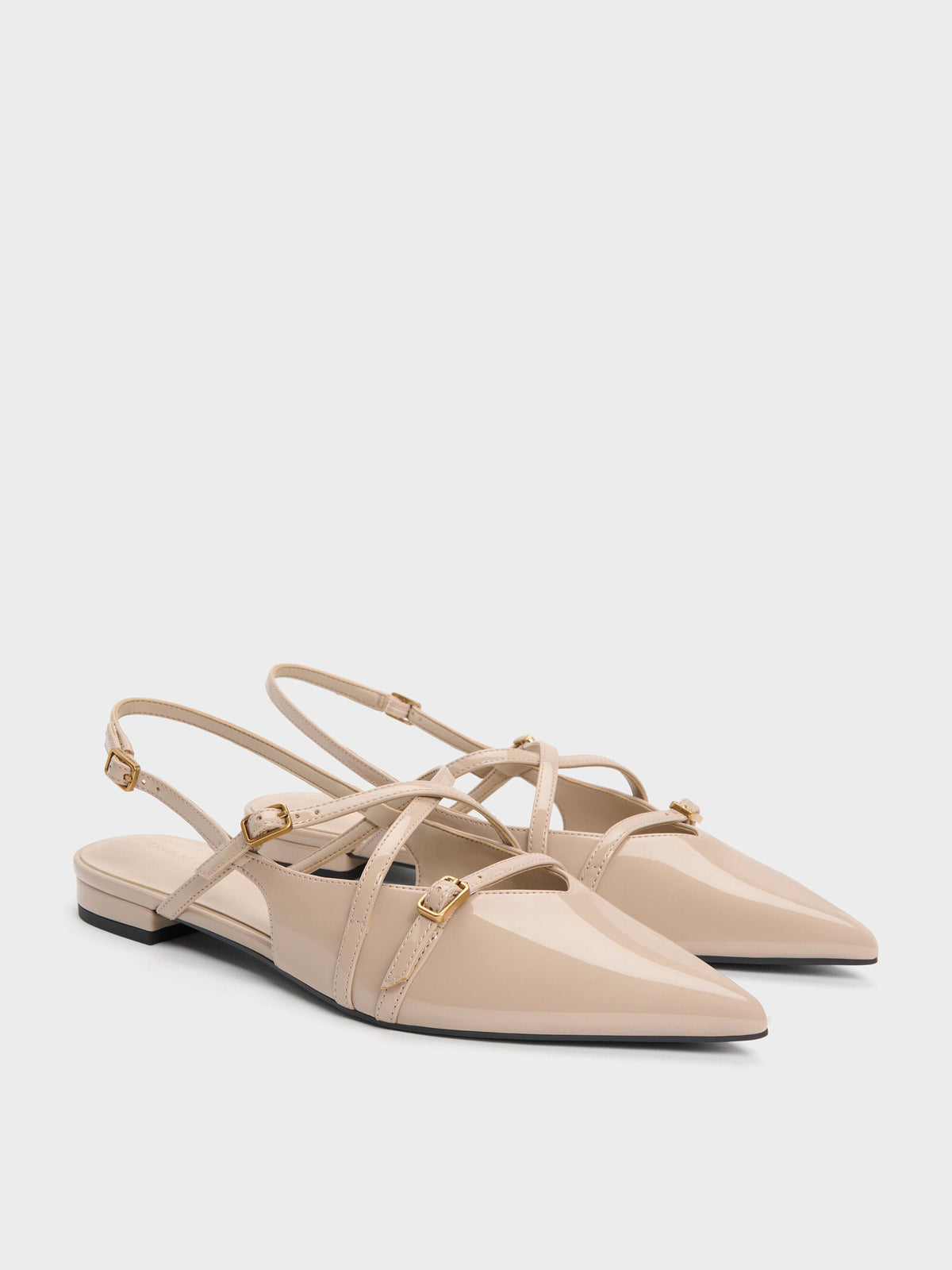 CHARLES & KEITH Recommended / Maybelle Patent Strappy Slingback Flats - Nude