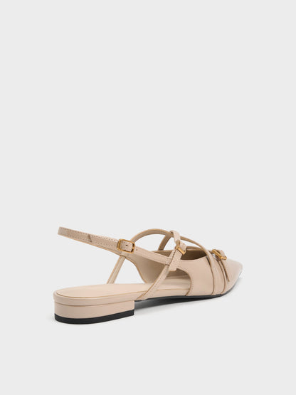 CHARLES & KEITH Recommended / Maybelle Patent Strappy Slingback Flats - Nude