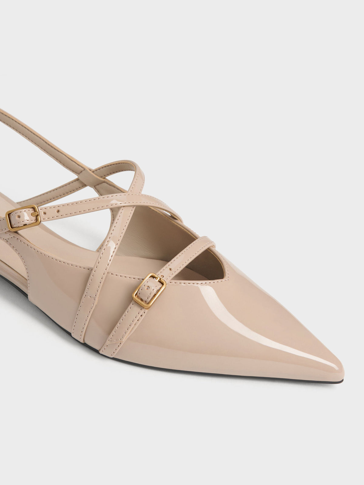 CHARLES & KEITH Recommended / Maybelle Patent Strappy Slingback Flats - Nude