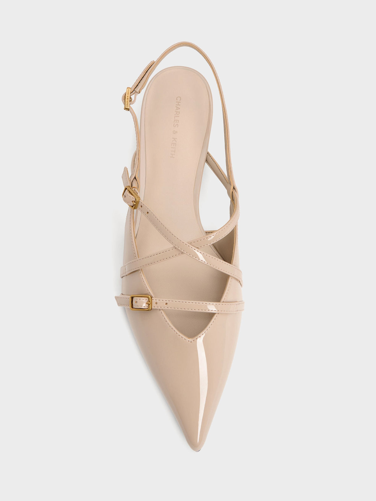 CHARLES & KEITH Recommended / Maybelle Patent Strappy Slingback Flats - Nude