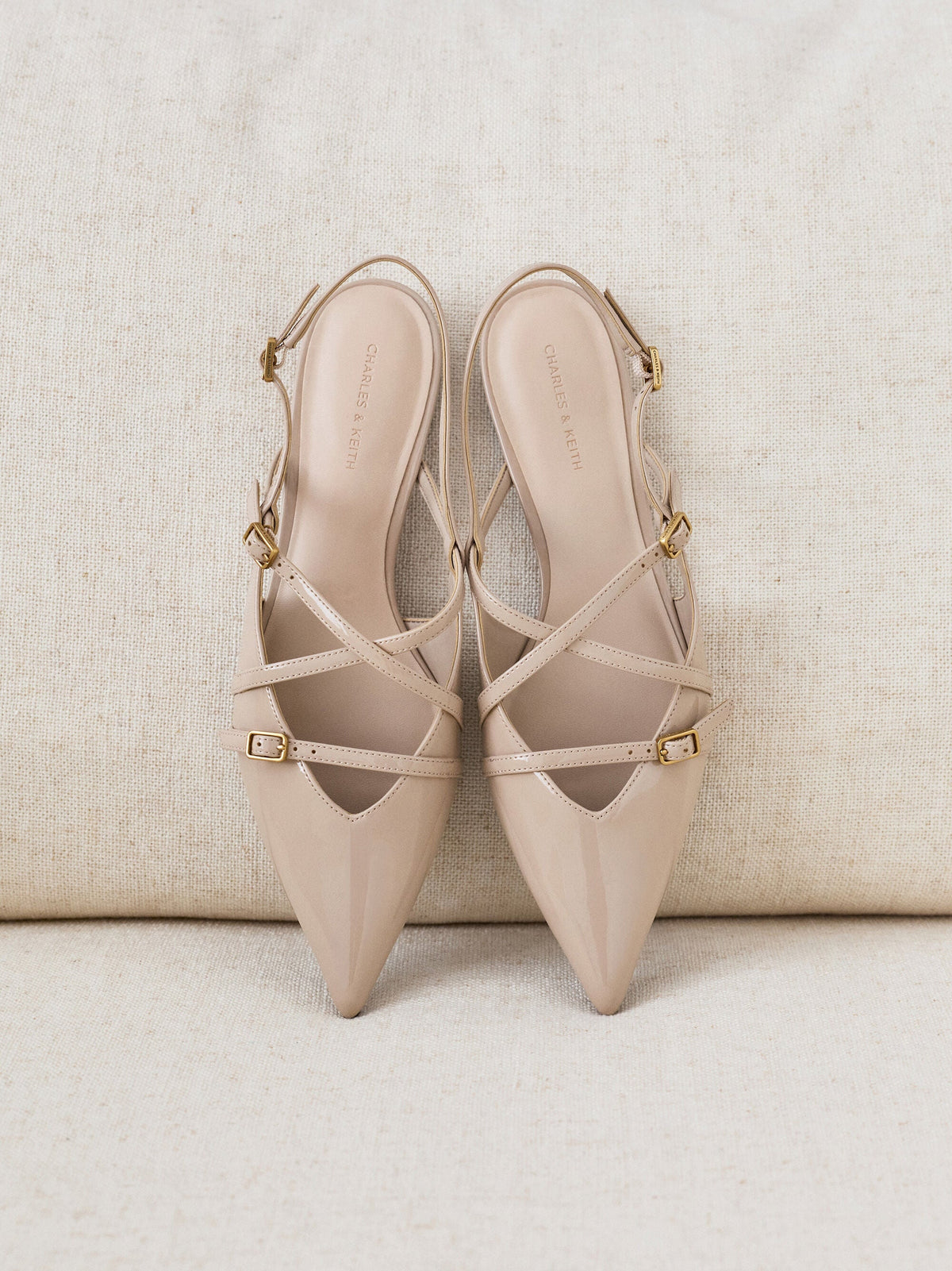 CHARLES & KEITH Recommended / Maybelle Patent Strappy Slingback Flats - Nude