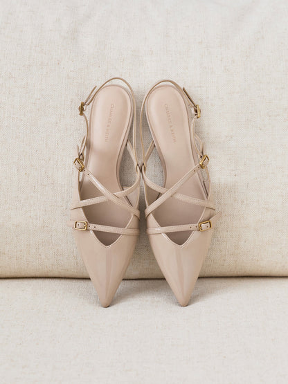 CHARLES & KEITH Recommended / Maybelle Patent Strappy Slingback Flats - Nude