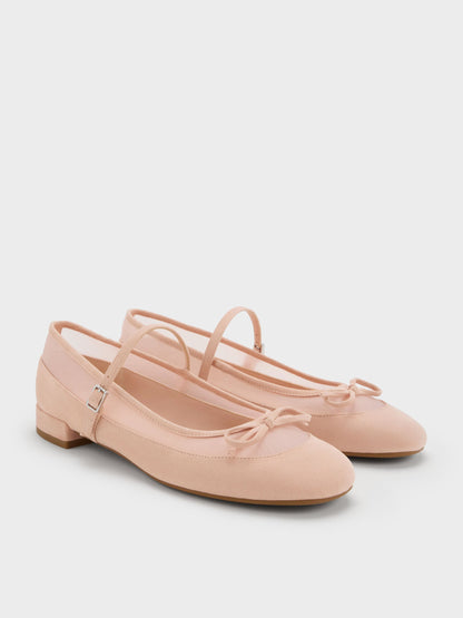 CHARLES & KEITH Customer Favorite / Mulligan Faux Suede & Mesh Mary Janes - Blush