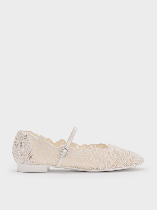 CHARLES & KEITH Top Pick / Meja Floral Mary Jane Flats - White