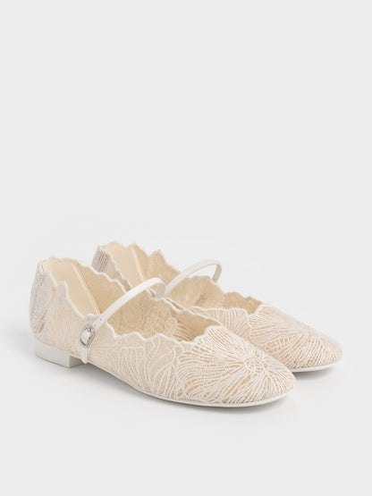 CHARLES & KEITH Top Pick / Meja Floral Mary Jane Flats - White