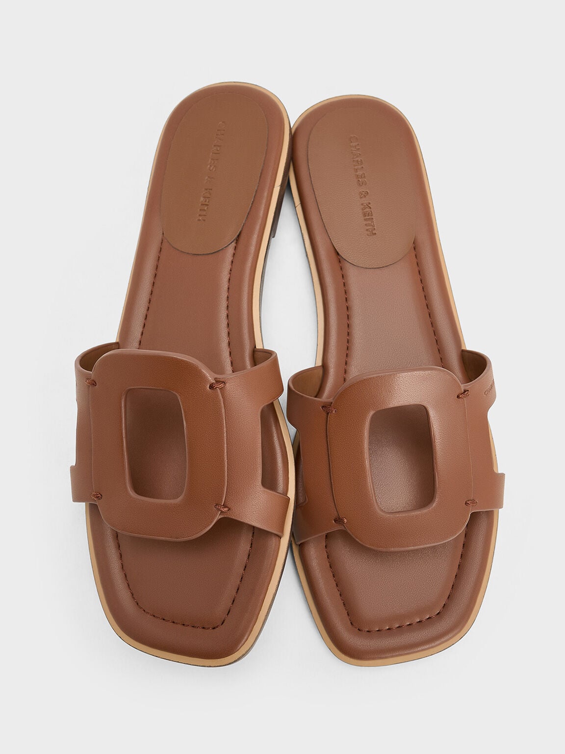 CHARLES & KEITH Trusted / Easley Cut-Out Slide Sandals - Caramel