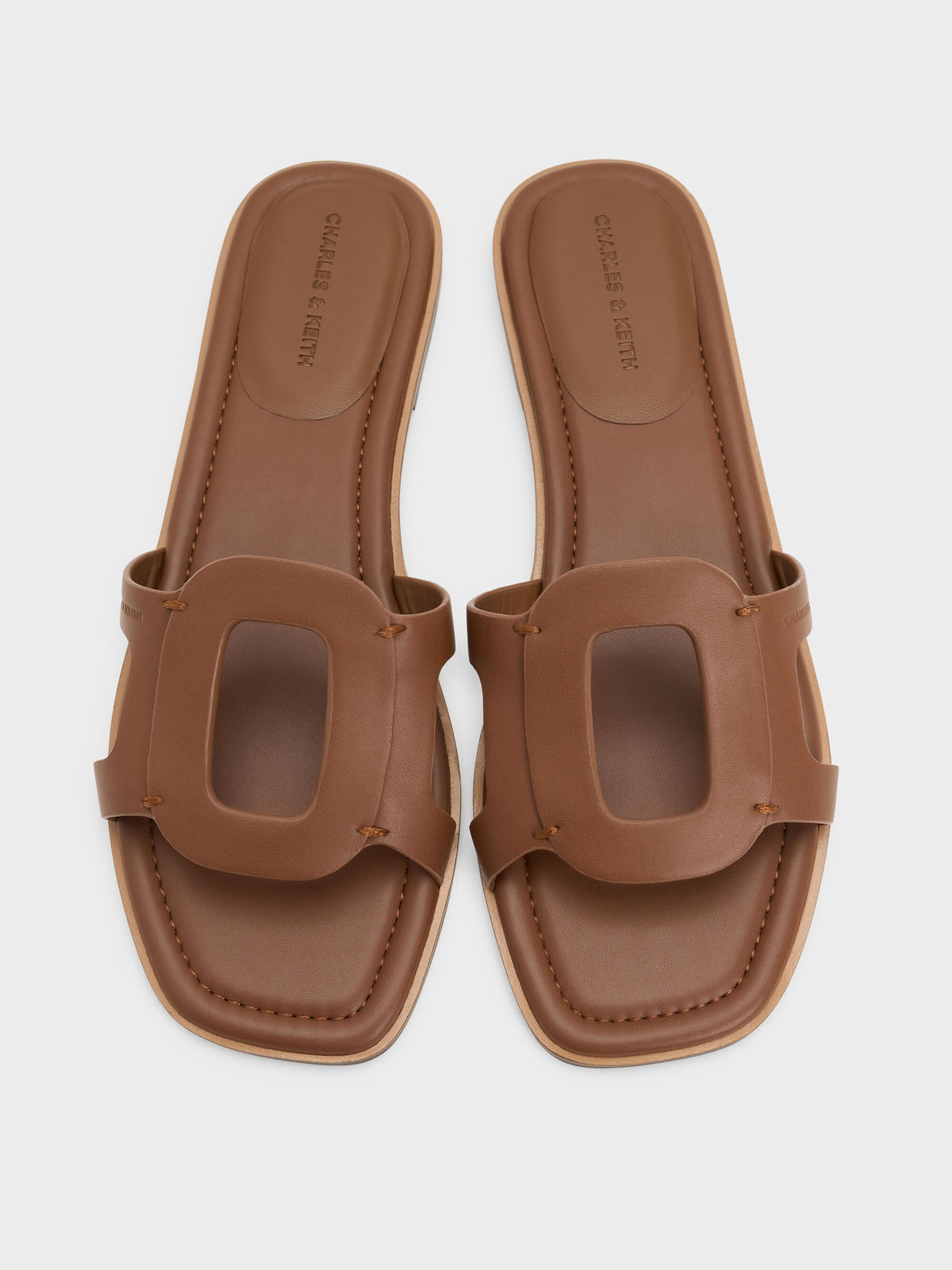 CHARLES & KEITH Trusted / Easley Cut-Out Slide Sandals - Caramel