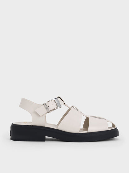 CHARLES & KEITH Great Value / Leather Caged Sandals - Chalk
