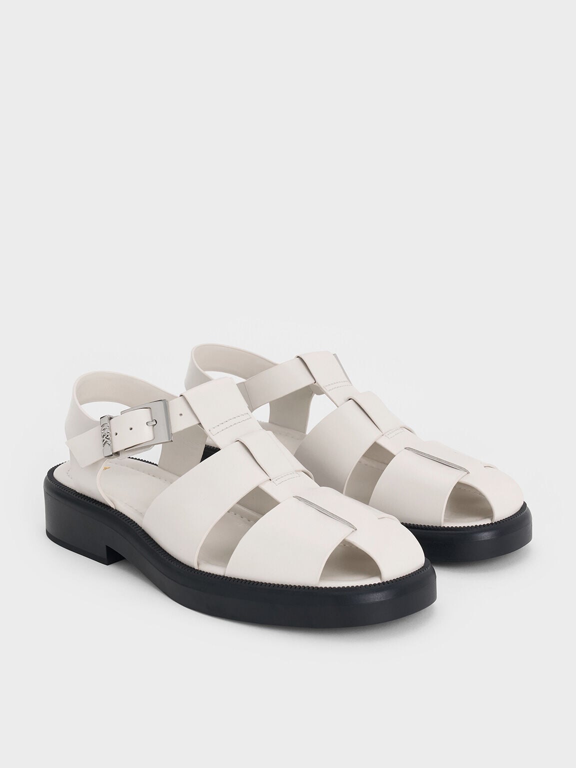 CHARLES & KEITH Great Value / Leather Caged Sandals - Chalk