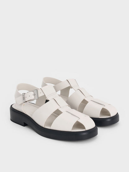 CHARLES & KEITH Great Value / Leather Caged Sandals - Chalk