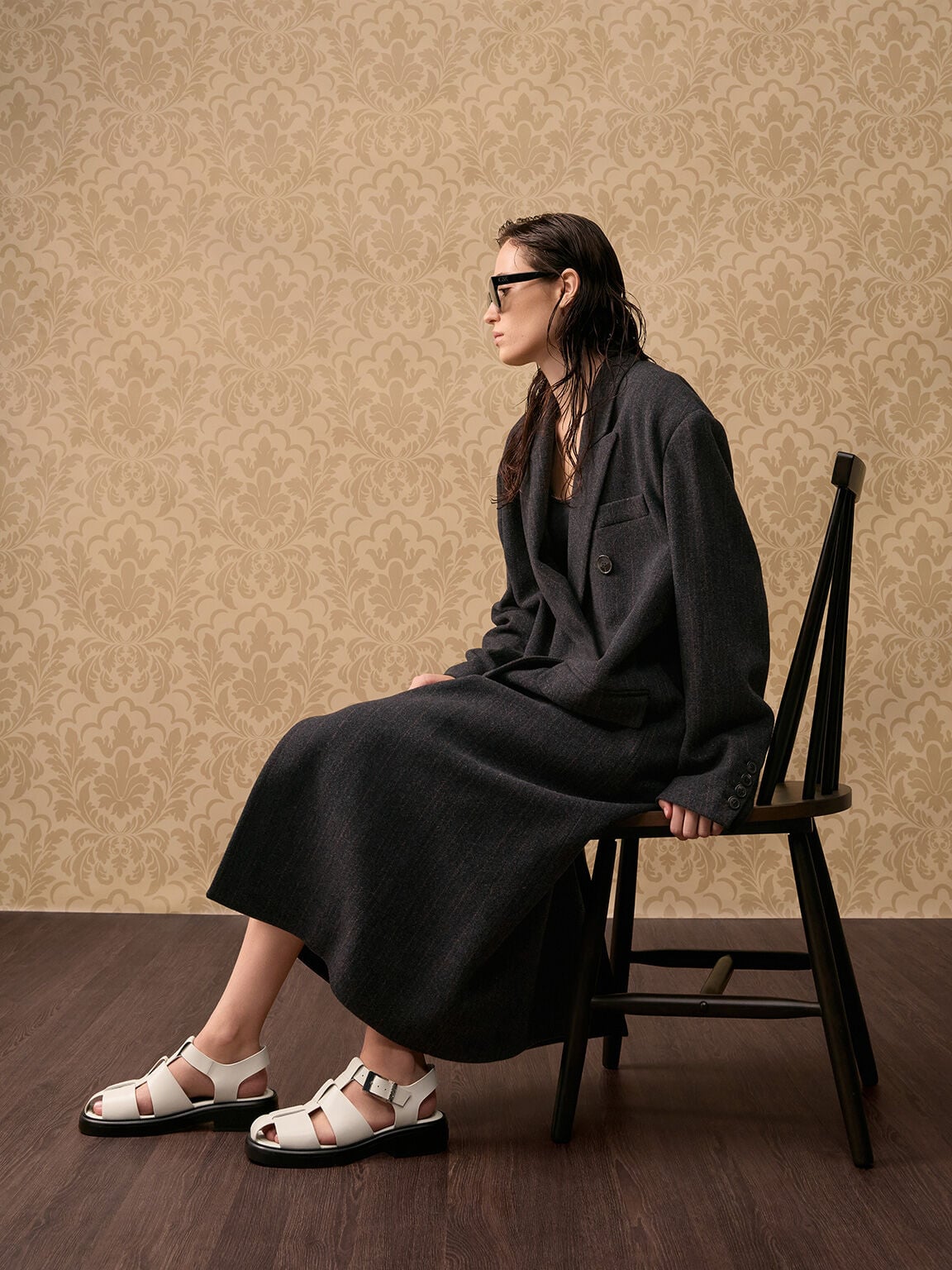 CHARLES & KEITH Great Value / Leather Caged Sandals - Chalk