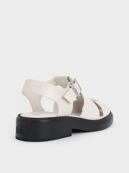 CHARLES & KEITH Great Value / Leather Caged Sandals - Chalk