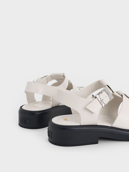 CHARLES & KEITH Great Value / Leather Caged Sandals - Chalk