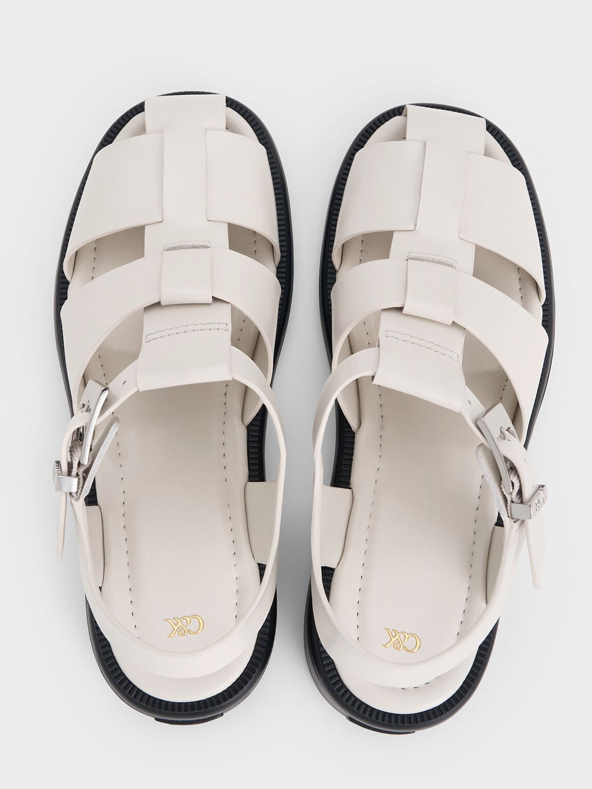 CHARLES & KEITH Great Value / Leather Caged Sandals - Chalk