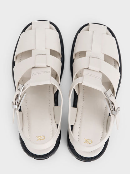 CHARLES & KEITH Great Value / Leather Caged Sandals - Chalk