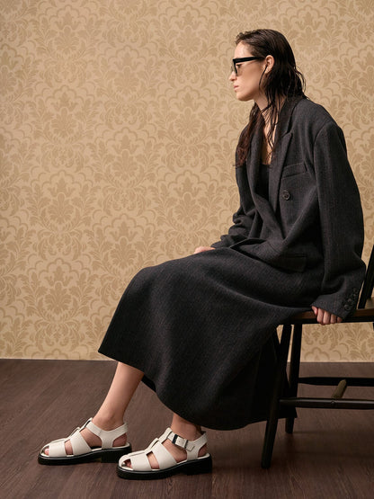 CHARLES & KEITH Great Value / Leather Caged Sandals - Chalk