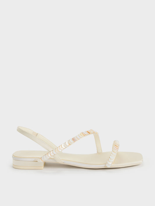 CHARLES & KEITH Sale / Briella Sequinned Strappy Sandals - Cream