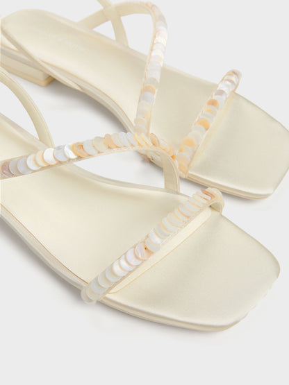 CHARLES & KEITH Sale / Briella Sequinned Strappy Sandals - Cream