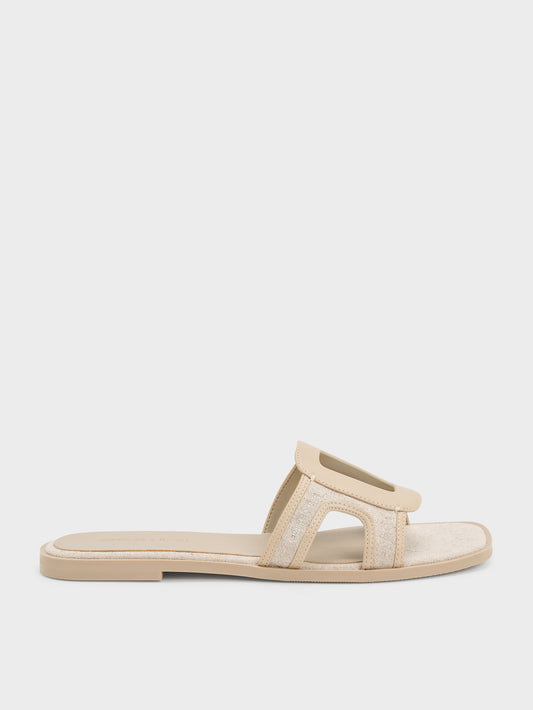 CHARLES & KEITH Premium / Easley Linen Cut-Out Slide Sandals - Taupe