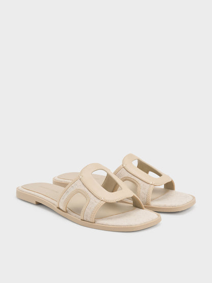 CHARLES & KEITH Premium / Easley Linen Cut-Out Slide Sandals - Taupe
