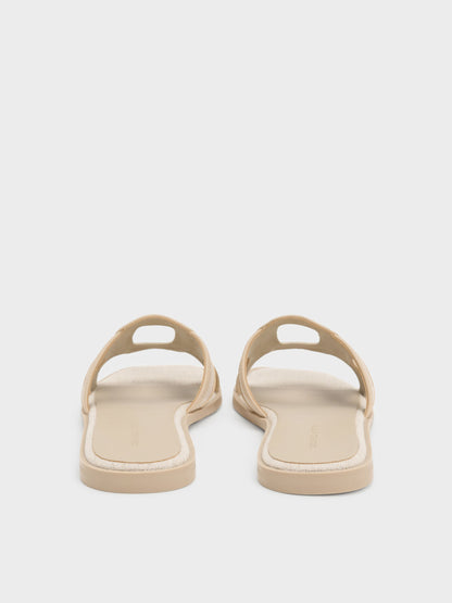 CHARLES & KEITH Premium / Easley Linen Cut-Out Slide Sandals - Taupe