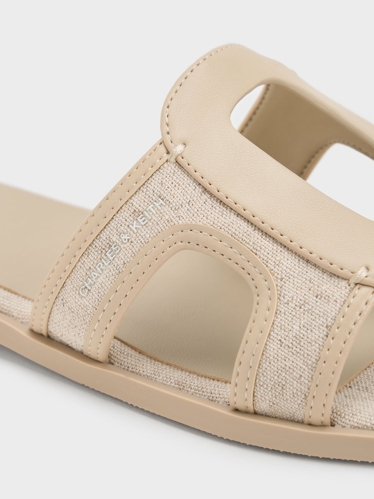 CHARLES & KEITH Premium / Easley Linen Cut-Out Slide Sandals - Taupe