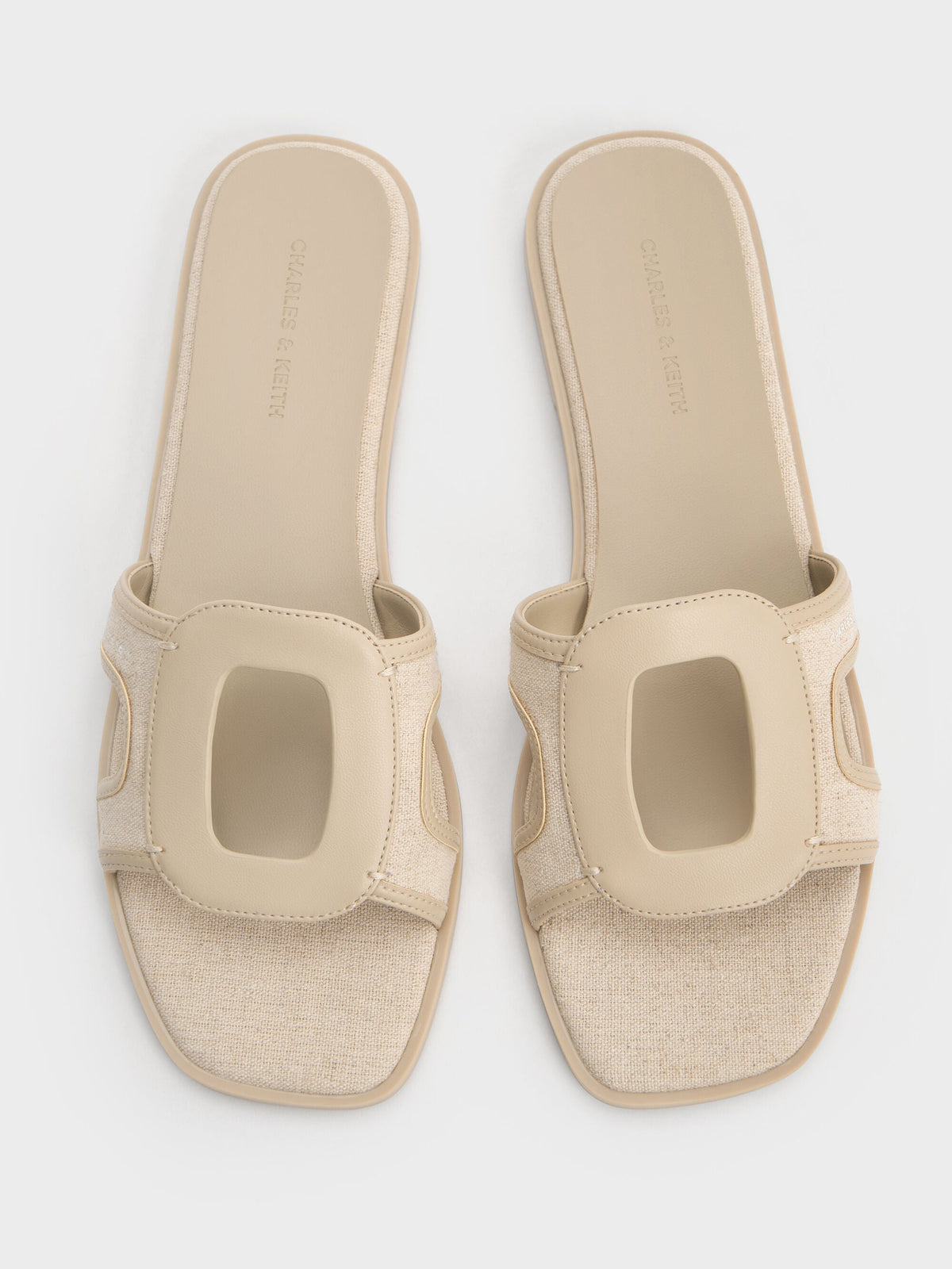 CHARLES & KEITH Premium / Easley Linen Cut-Out Slide Sandals - Taupe