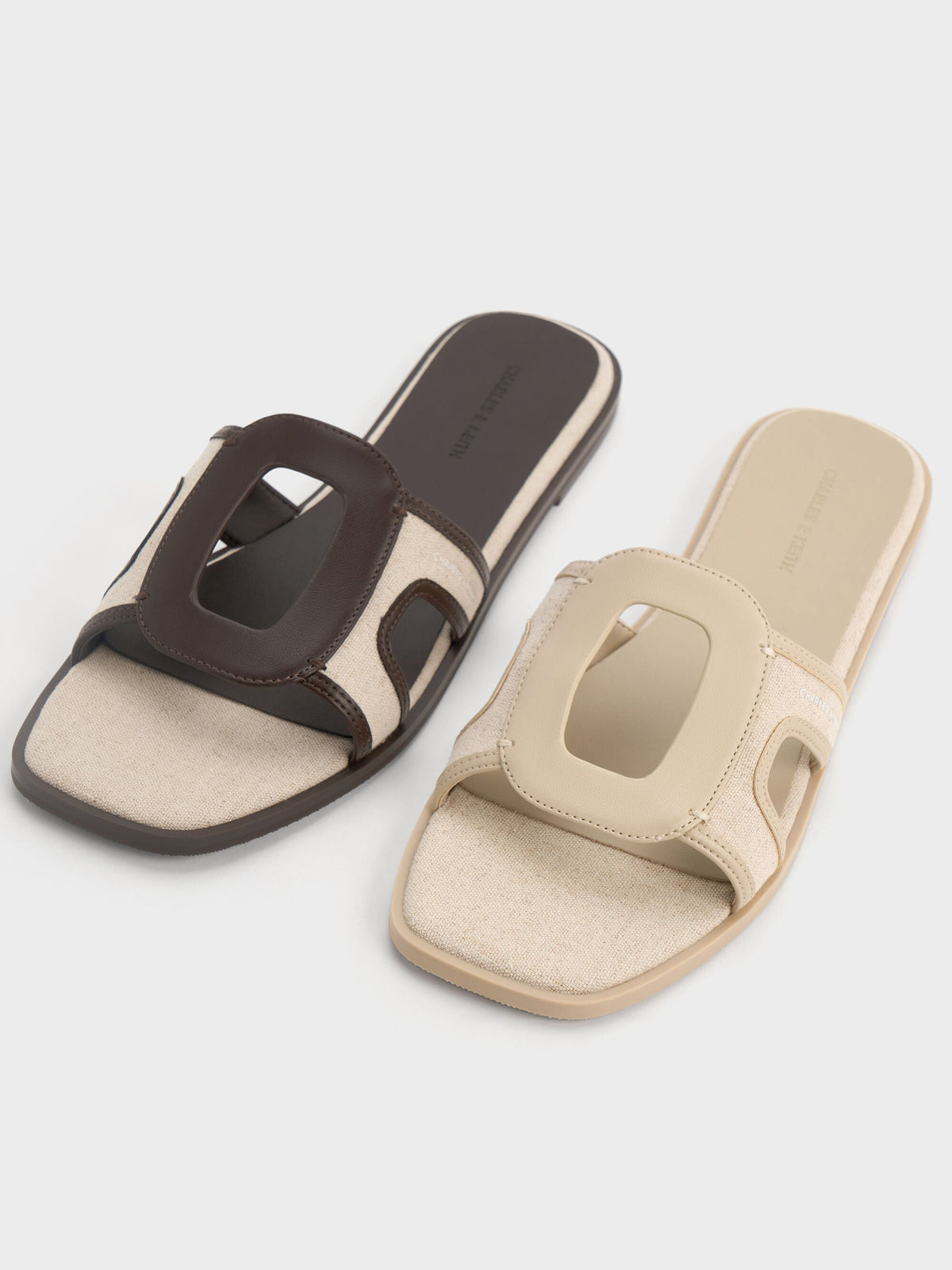 CHARLES & KEITH Premium / Easley Linen Cut-Out Slide Sandals - Taupe