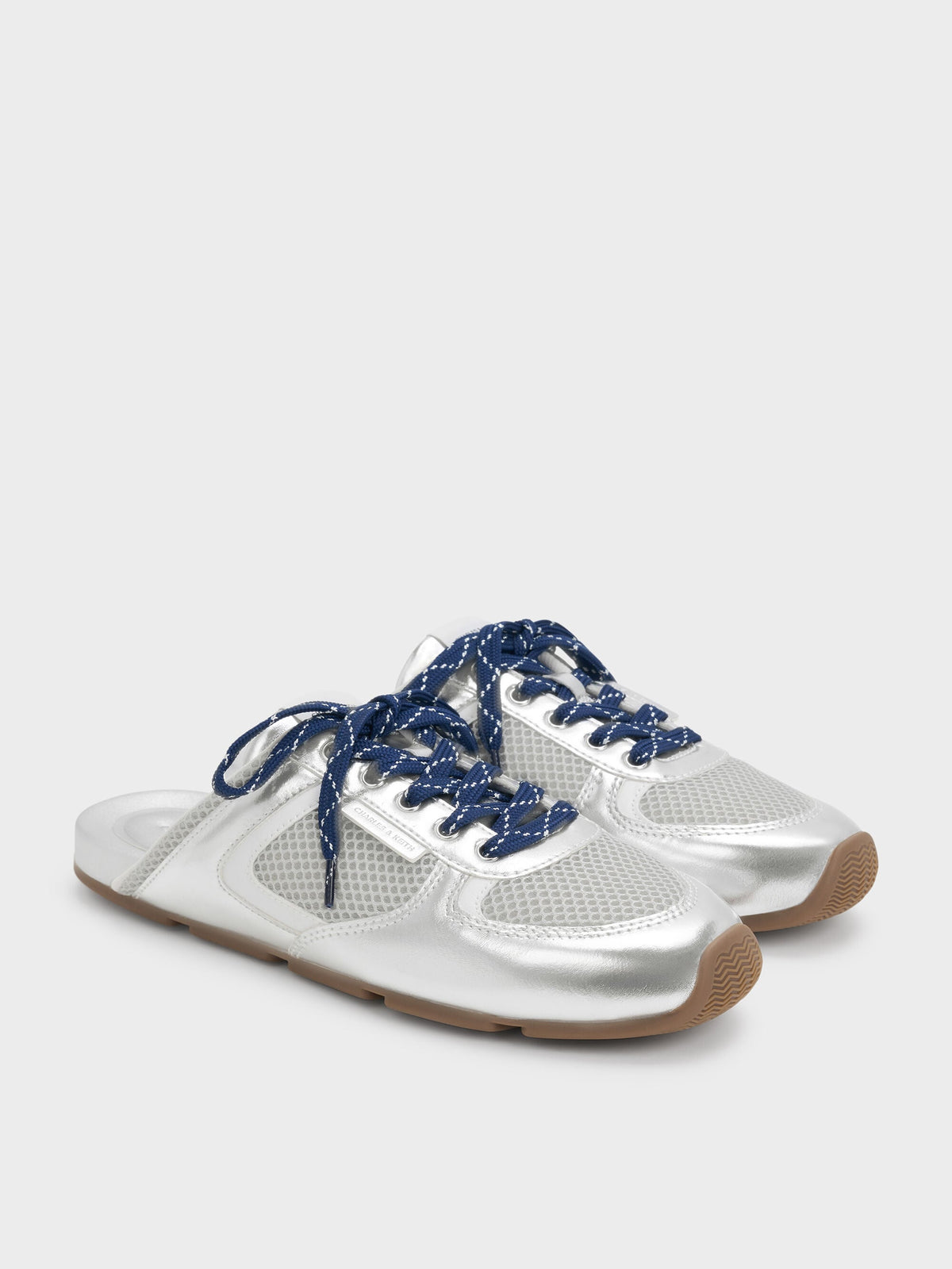 CHARLES & KEITH Great Value / Metallic Mesh Lace-Up Sneaker Mules - Silver