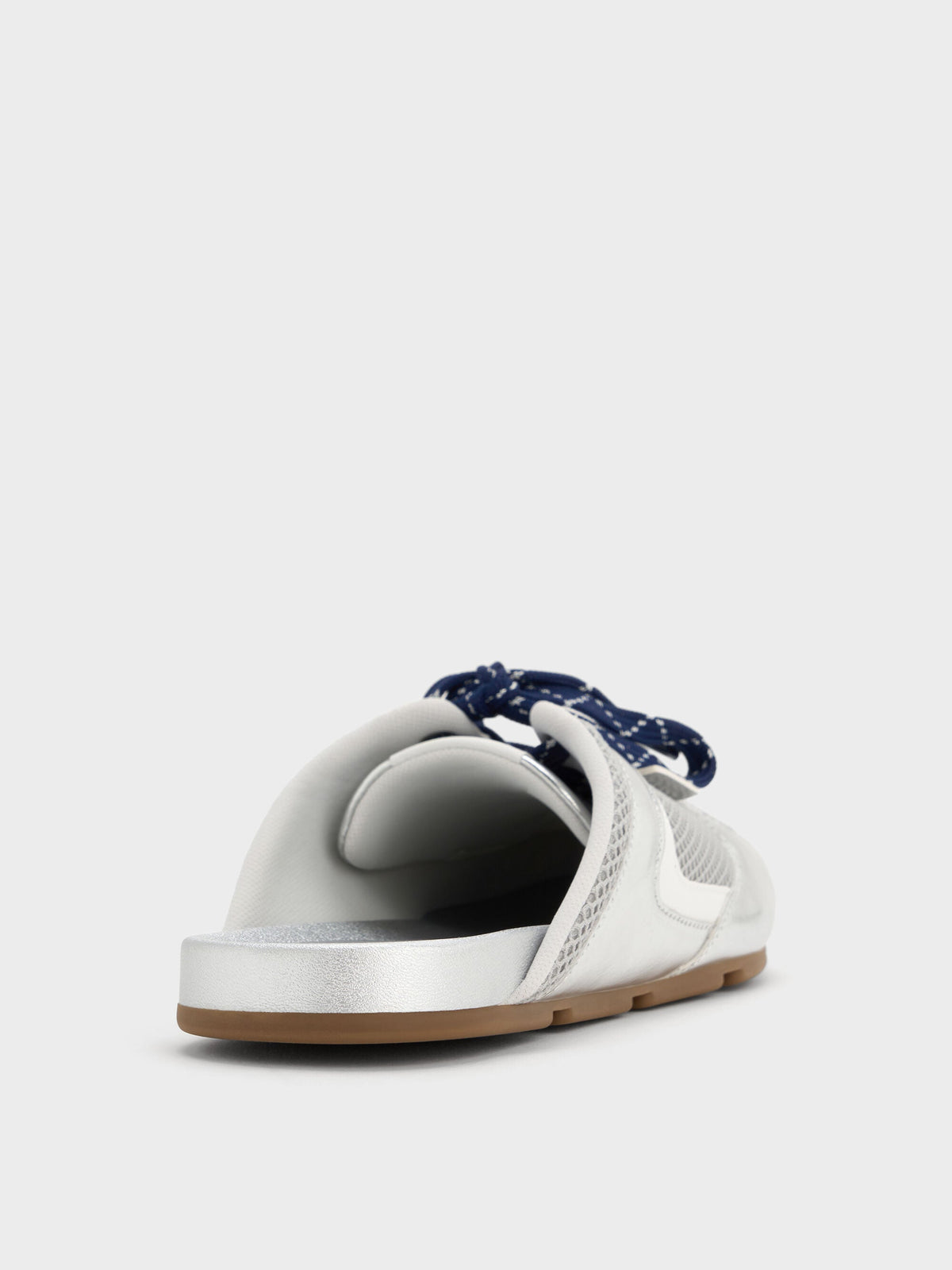CHARLES & KEITH Great Value / Metallic Mesh Lace-Up Sneaker Mules - Silver
