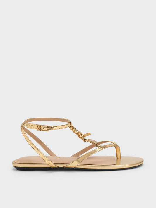 CHARLES & KEITH Everyday / Adema Metallic Leather Strappy Thong Sandals - Gold