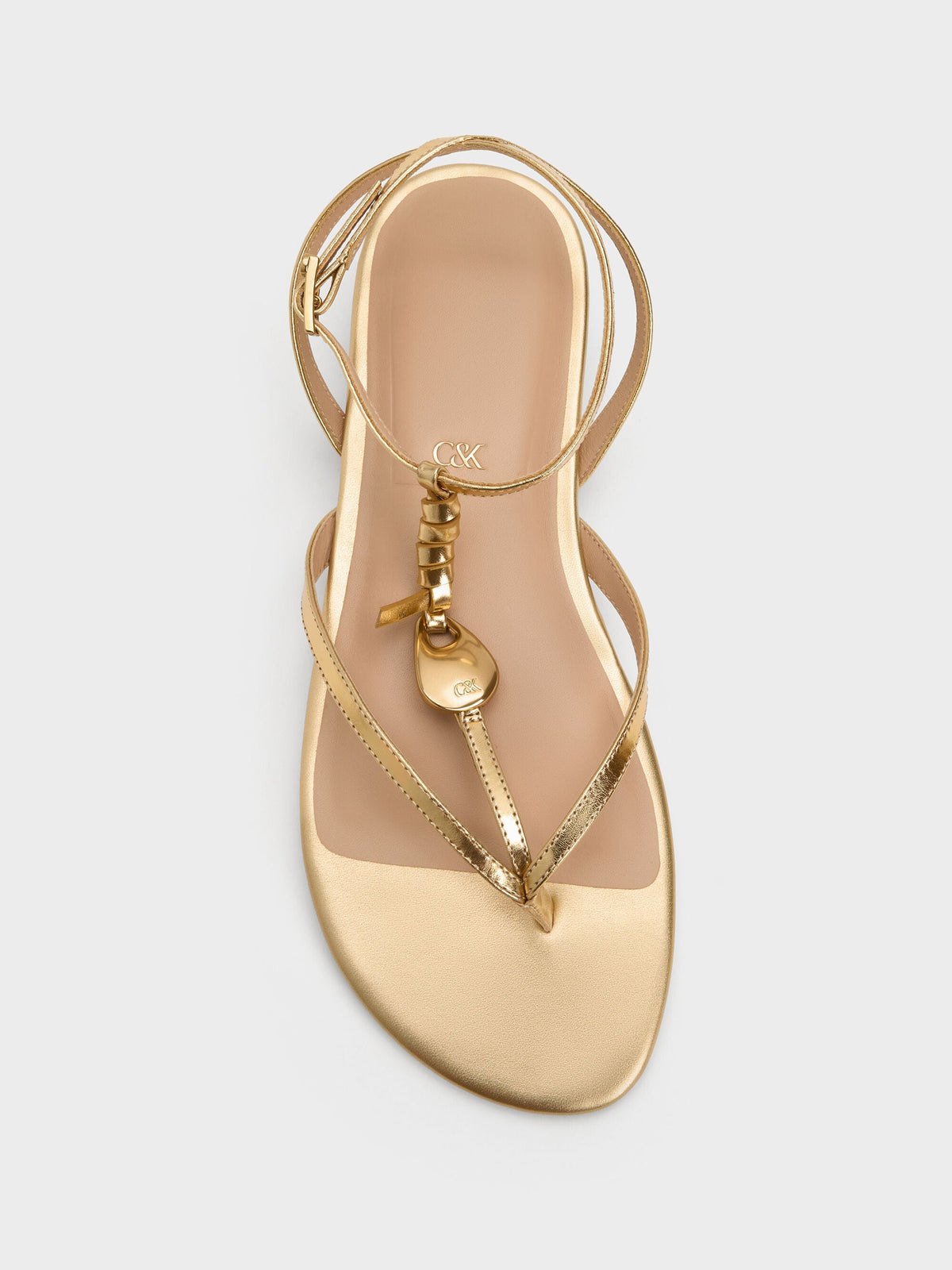 CHARLES & KEITH Everyday / Adema Metallic Leather Strappy Thong Sandals - Gold