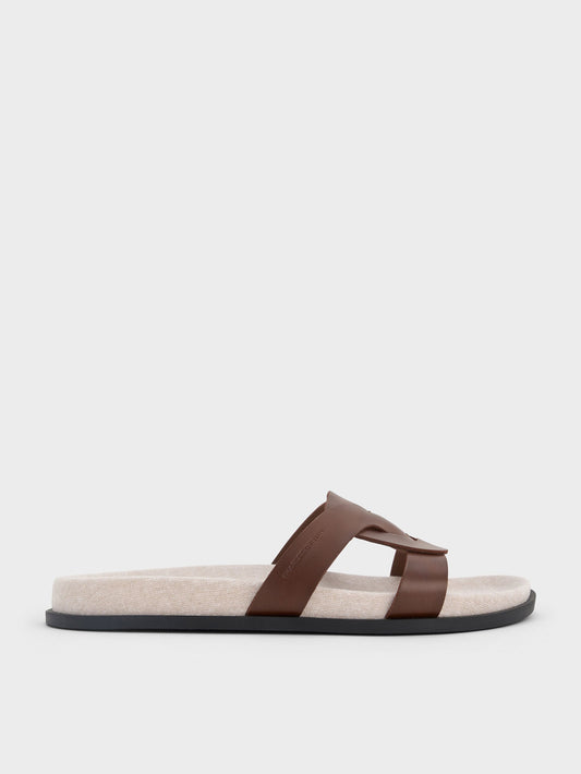 CHARLES & KEITH Value / Fannie Linen Interwoven Slide Sandals - Dark Brown