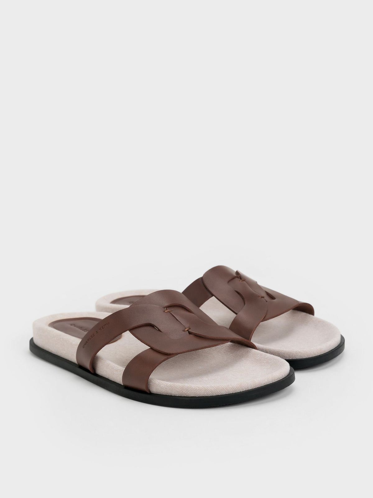 CHARLES & KEITH Value / Fannie Linen Interwoven Slide Sandals - Dark Brown