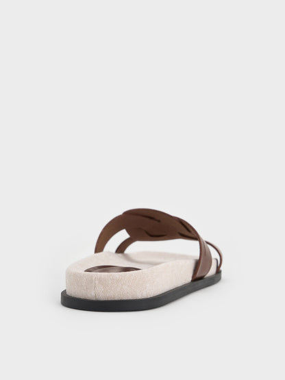 CHARLES & KEITH Value / Fannie Linen Interwoven Slide Sandals - Dark Brown