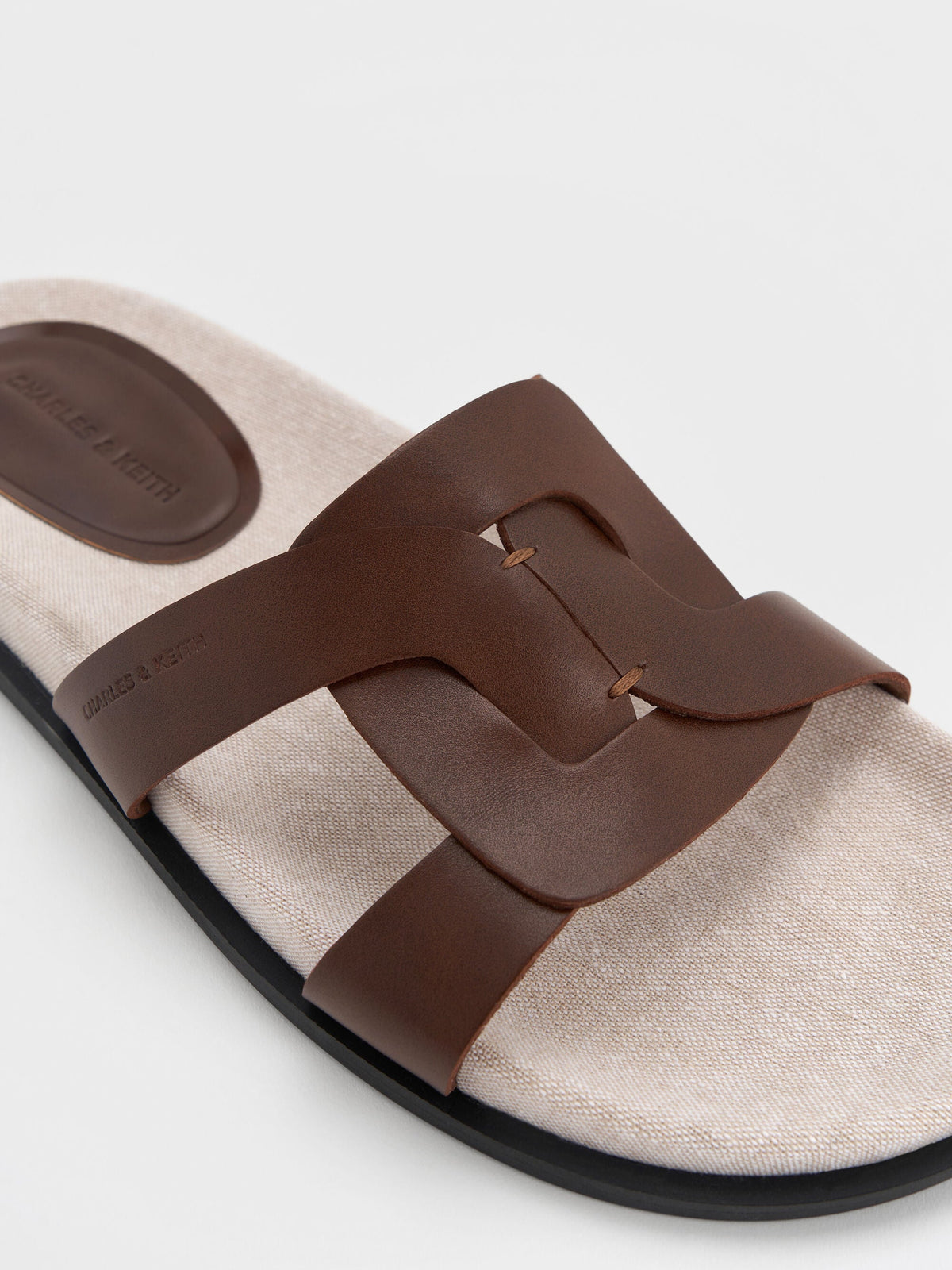 CHARLES & KEITH Value / Fannie Linen Interwoven Slide Sandals - Dark Brown