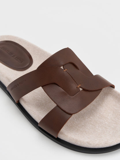 CHARLES & KEITH Value / Fannie Linen Interwoven Slide Sandals - Dark Brown