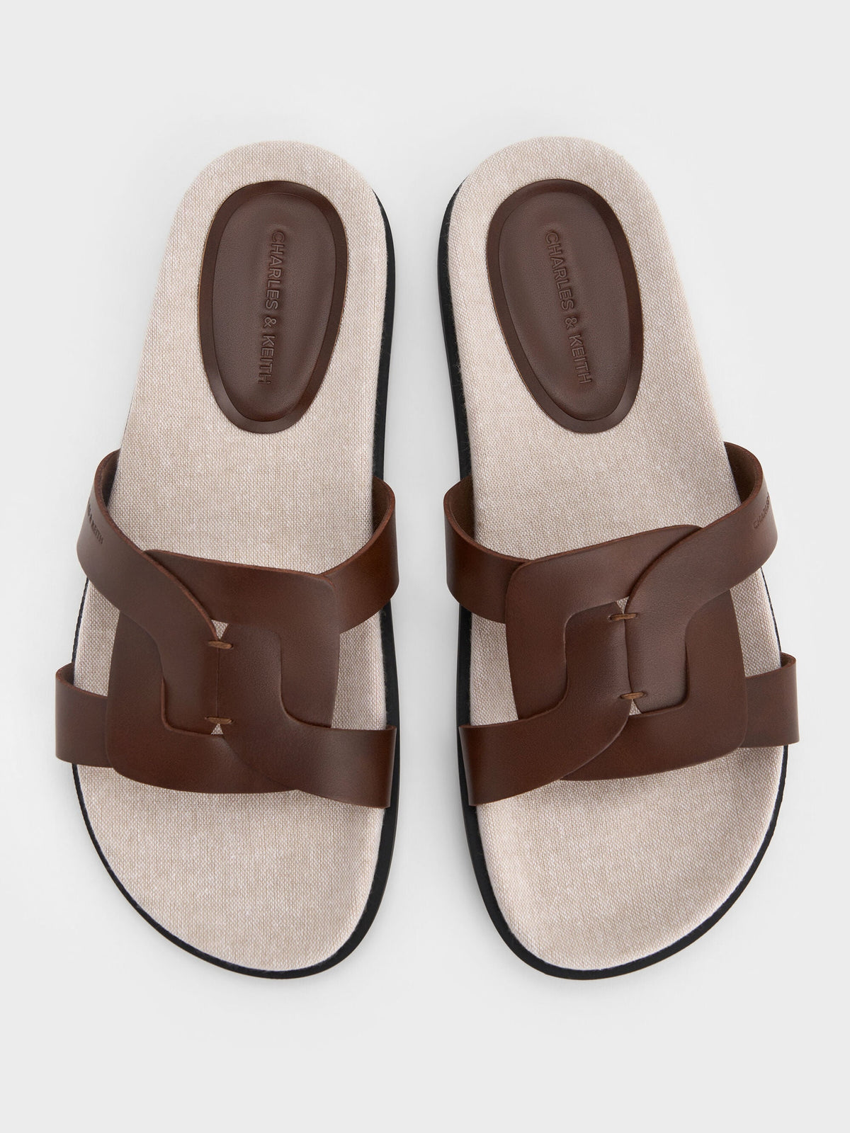 CHARLES & KEITH Value / Fannie Linen Interwoven Slide Sandals - Dark Brown