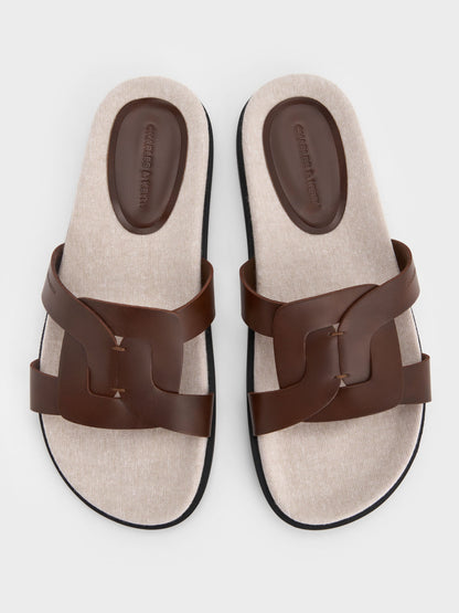 CHARLES & KEITH Value / Fannie Linen Interwoven Slide Sandals - Dark Brown