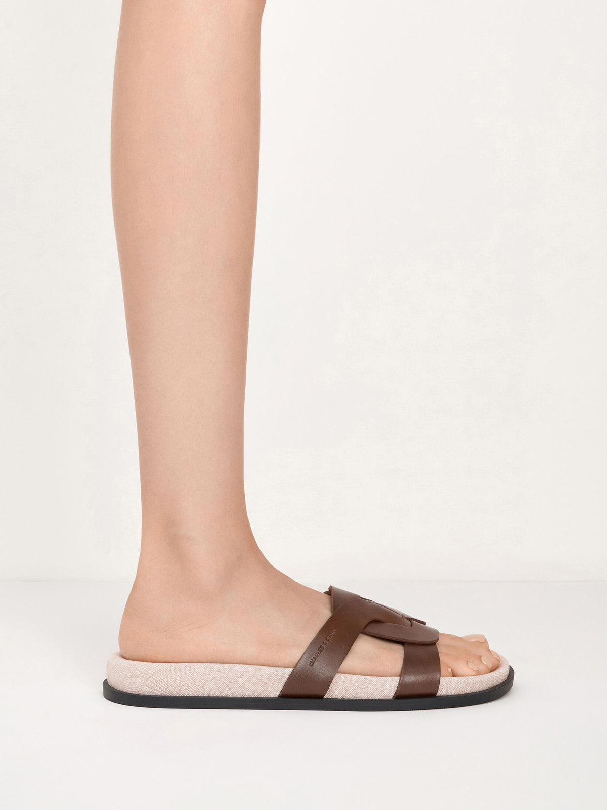 CHARLES & KEITH Value / Fannie Linen Interwoven Slide Sandals - Dark Brown