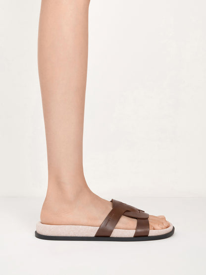 CHARLES & KEITH Value / Fannie Linen Interwoven Slide Sandals - Dark Brown