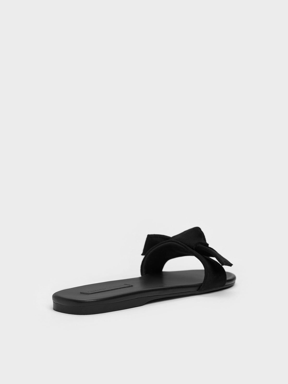 CHARLES & KEITH Classic / Anika Faux Suede Knot-Bow Slides - Black Textured