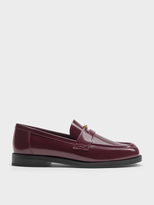 CHARLES & KEITH Essential / Georgina Leather Penny Loafers - Burgundy