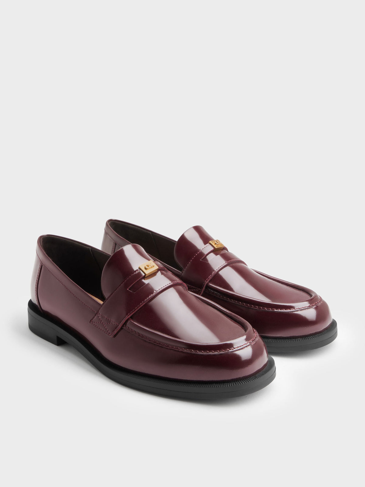 CHARLES & KEITH Essential / Georgina Leather Penny Loafers - Burgundy