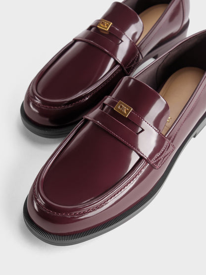 CHARLES & KEITH Essential / Georgina Leather Penny Loafers - Burgundy