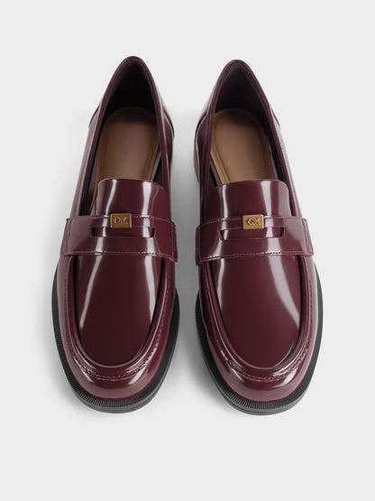 CHARLES & KEITH Essential / Georgina Leather Penny Loafers - Burgundy