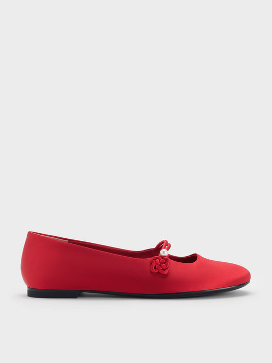 CHARLES & KEITH Premium / Orinda Knot-Pearl Mary Jane Flats - Red