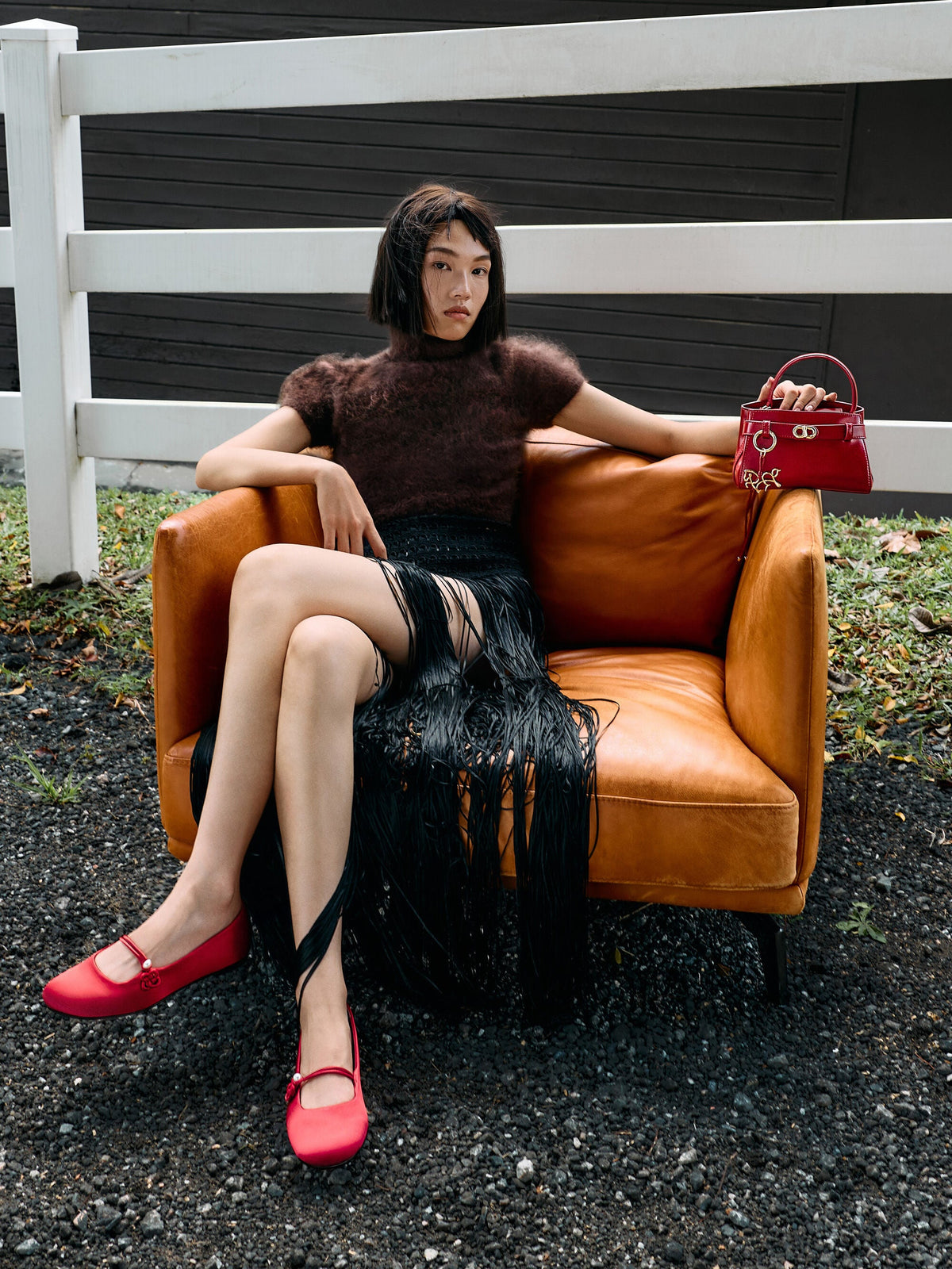 CHARLES & KEITH Premium / Orinda Knot-Pearl Mary Jane Flats - Red