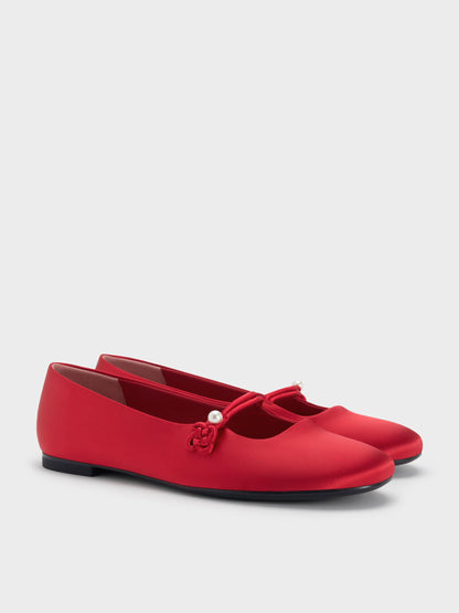 CHARLES & KEITH Premium / Orinda Knot-Pearl Mary Jane Flats - Red